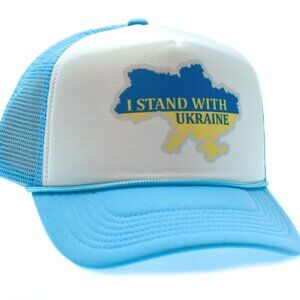 I Stand With Ukraine Hat Adult Adjustable Truckers Cap Blue/White